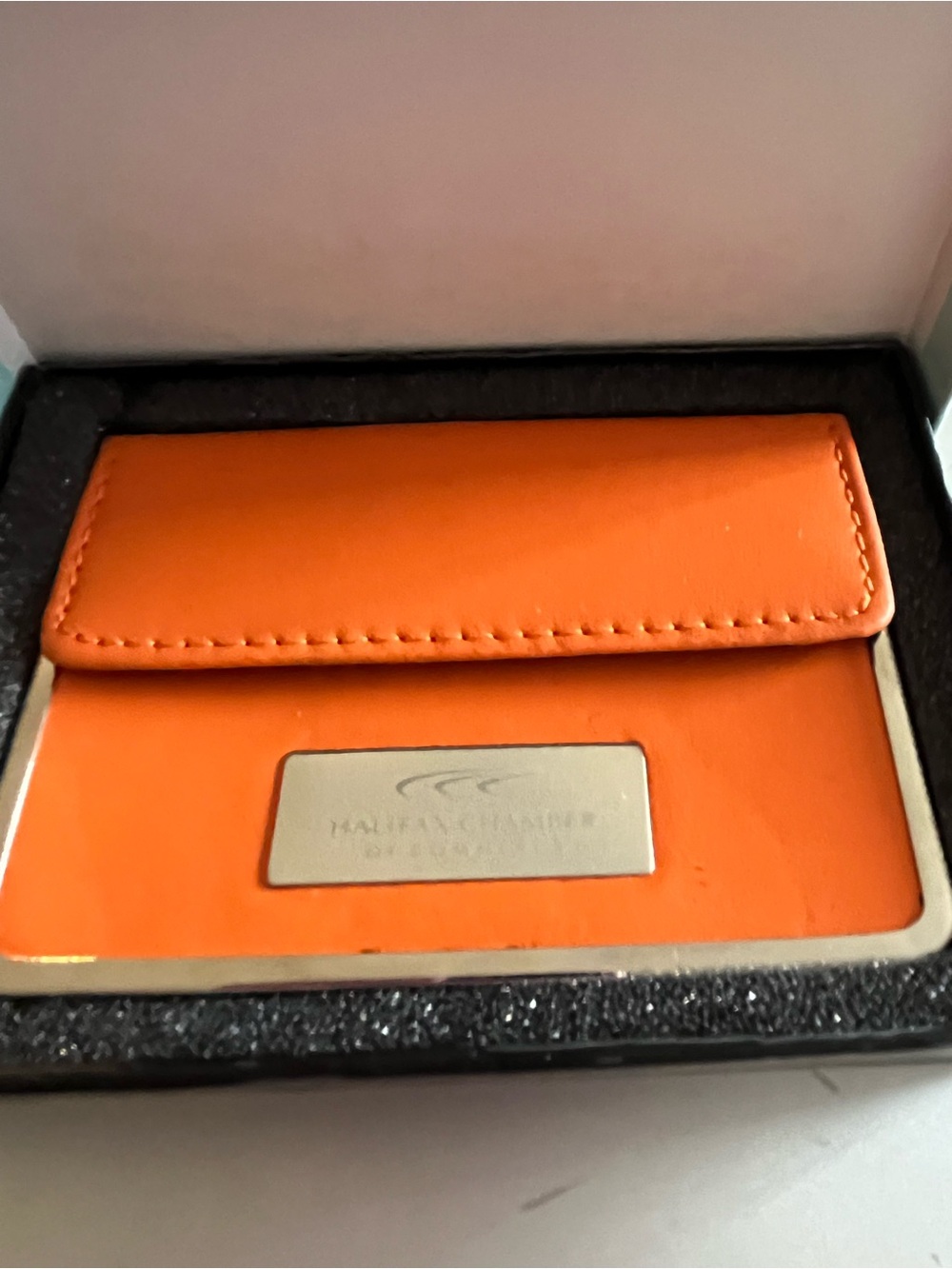Orange Leather Business Card Holder